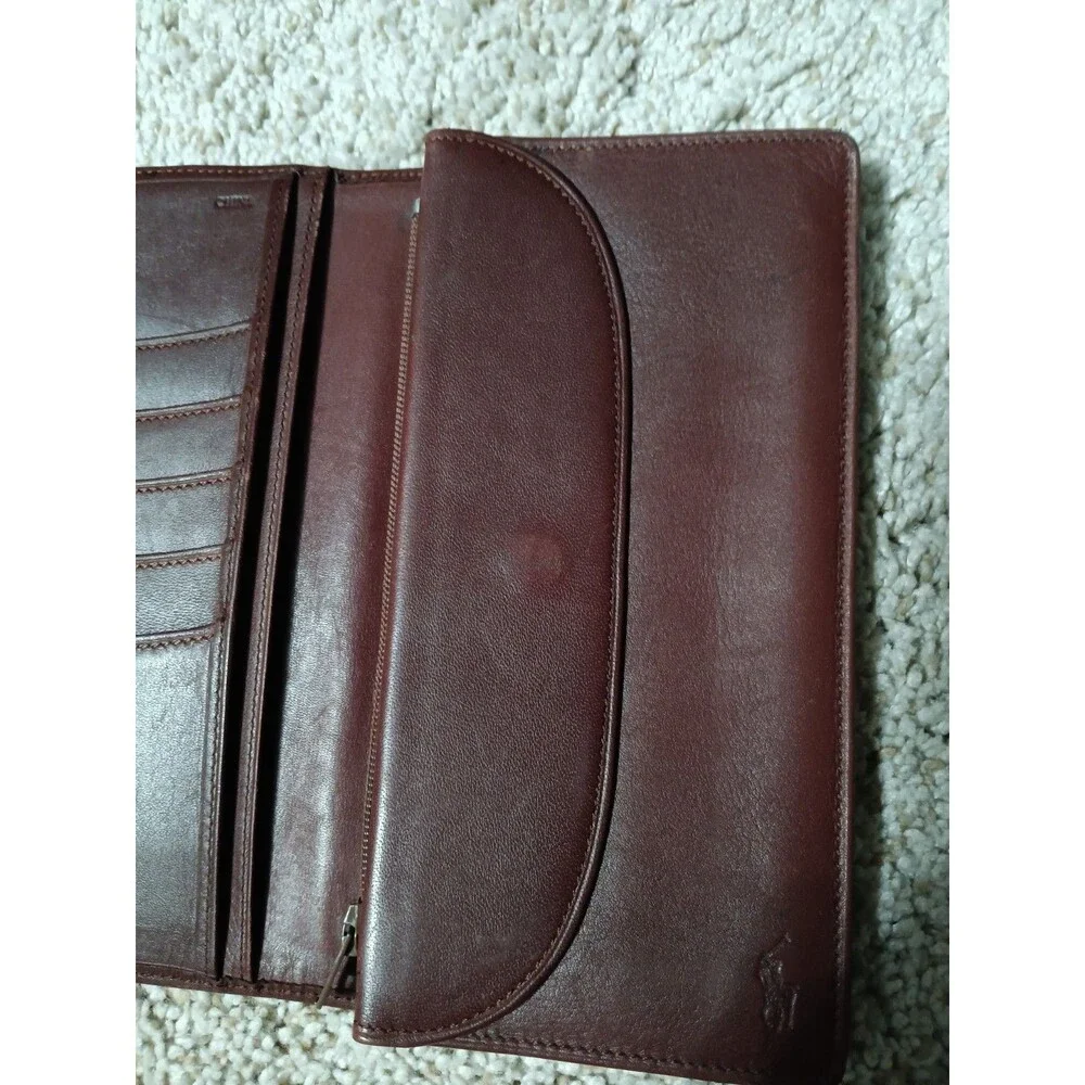Vintage Polo By Ralph Lauren Tartan Plaid With Brown Leather Long Wallet GUC